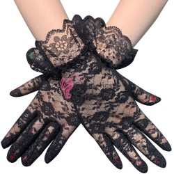 Manusi elegante din dantela MNS014HH Negre scurte